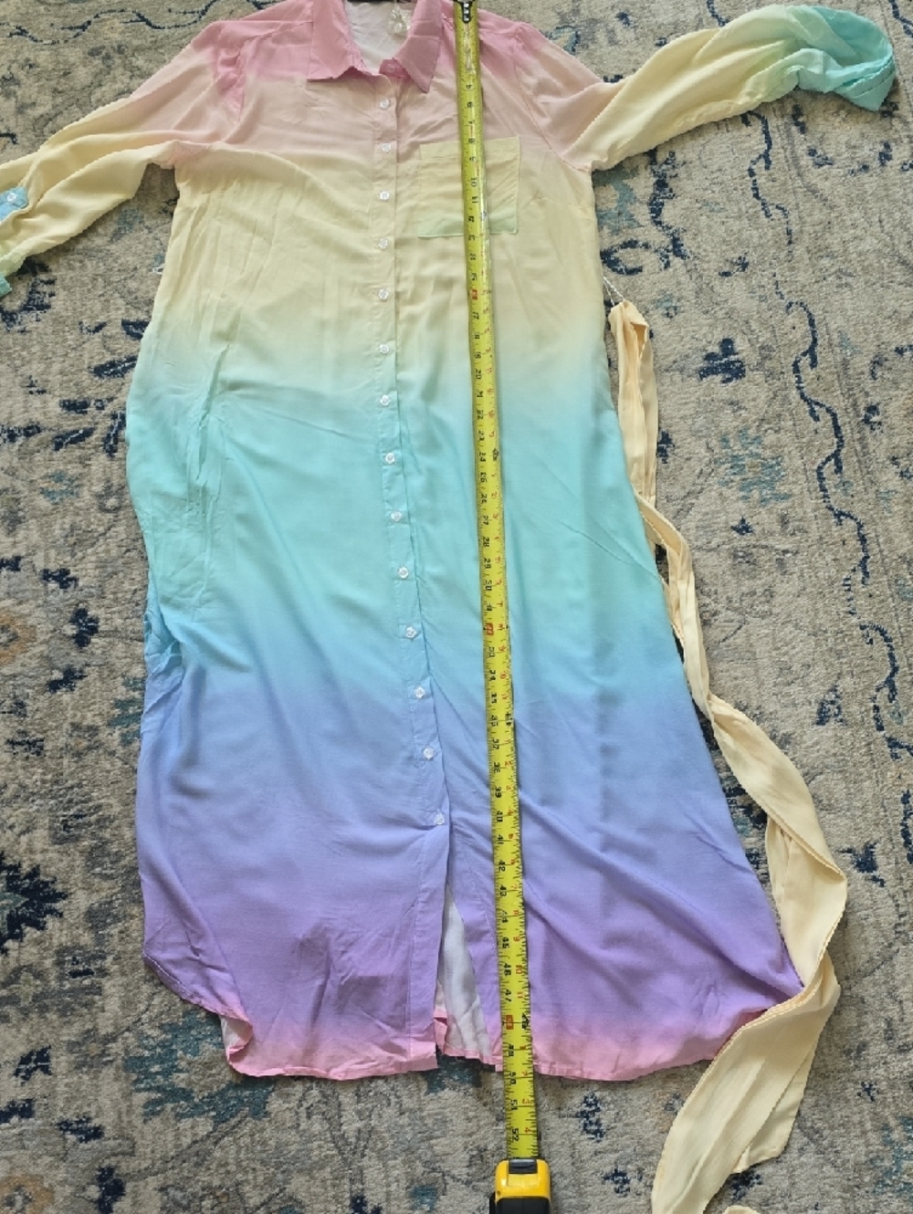 New York & Company Multicolor Pastel Ombre Shirt Dress - Picture 8 of 10